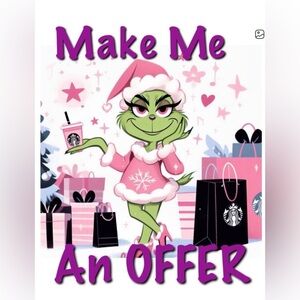 Starbucks Grinch Holiday Art with Pink and Black Make Me An Offer
